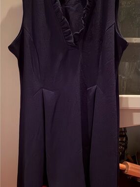 Ronni Nicole Navy Blue Midi Dress with Ruffle V-Neck